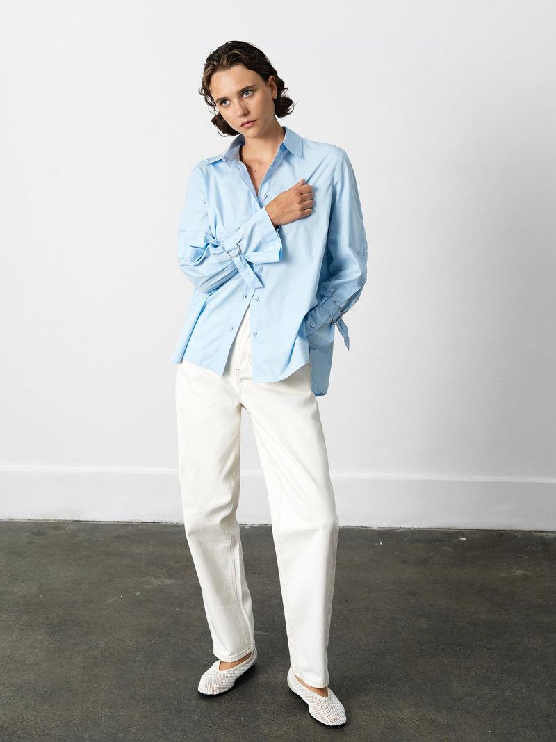 French Connection Cambria Longline Button Detail Sleeve Shirt Arctic Blue