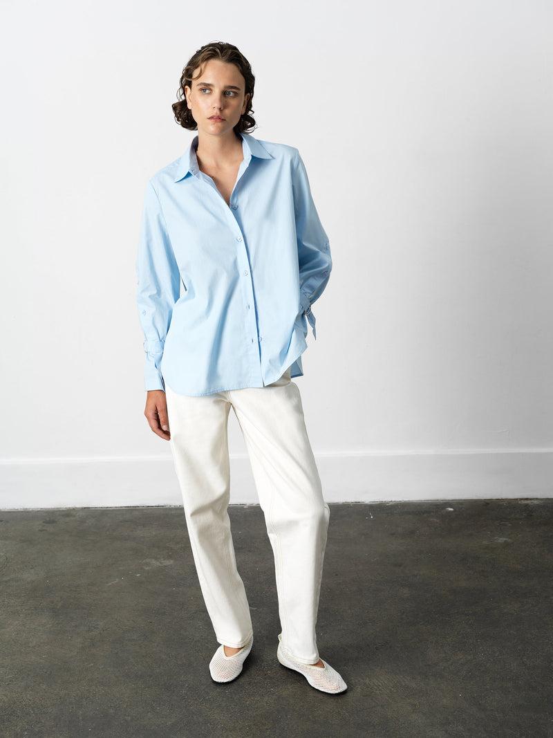 French Connection Cambria Longline Button Detail Sleeve Shirt Arctic Blue