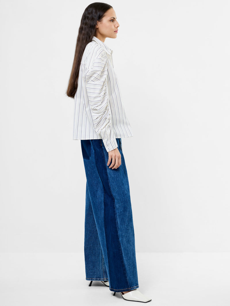 French Connection Cambria Stripe Cotton Button Down Shirt Lw/Khaki Multi