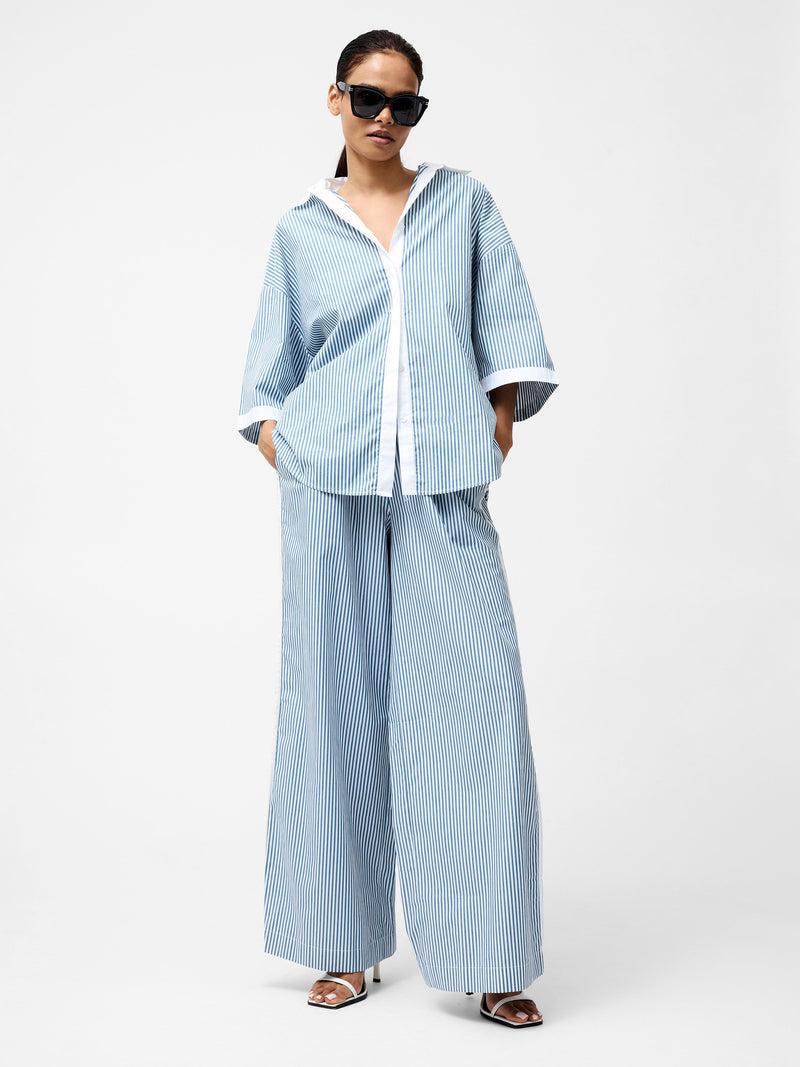 French Connection Cambria Stripe Short Sleeve Shirt Linen White/Sky Blue