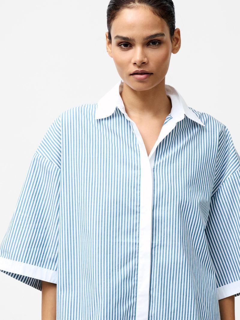 French Connection Cambria Stripe Short Sleeve Shirt Linen White/Sky Blue
