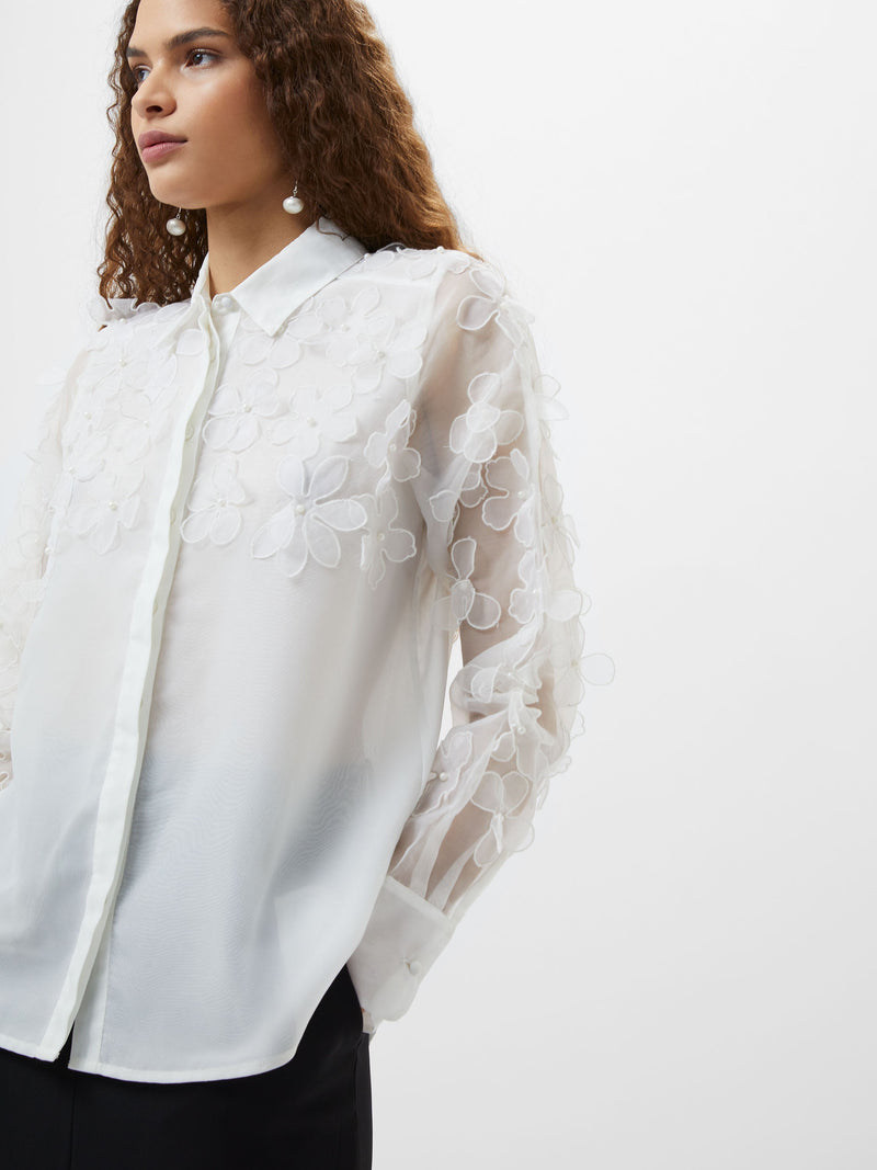 French Connection Camden 3D Floral Embellished Shirt Summer White