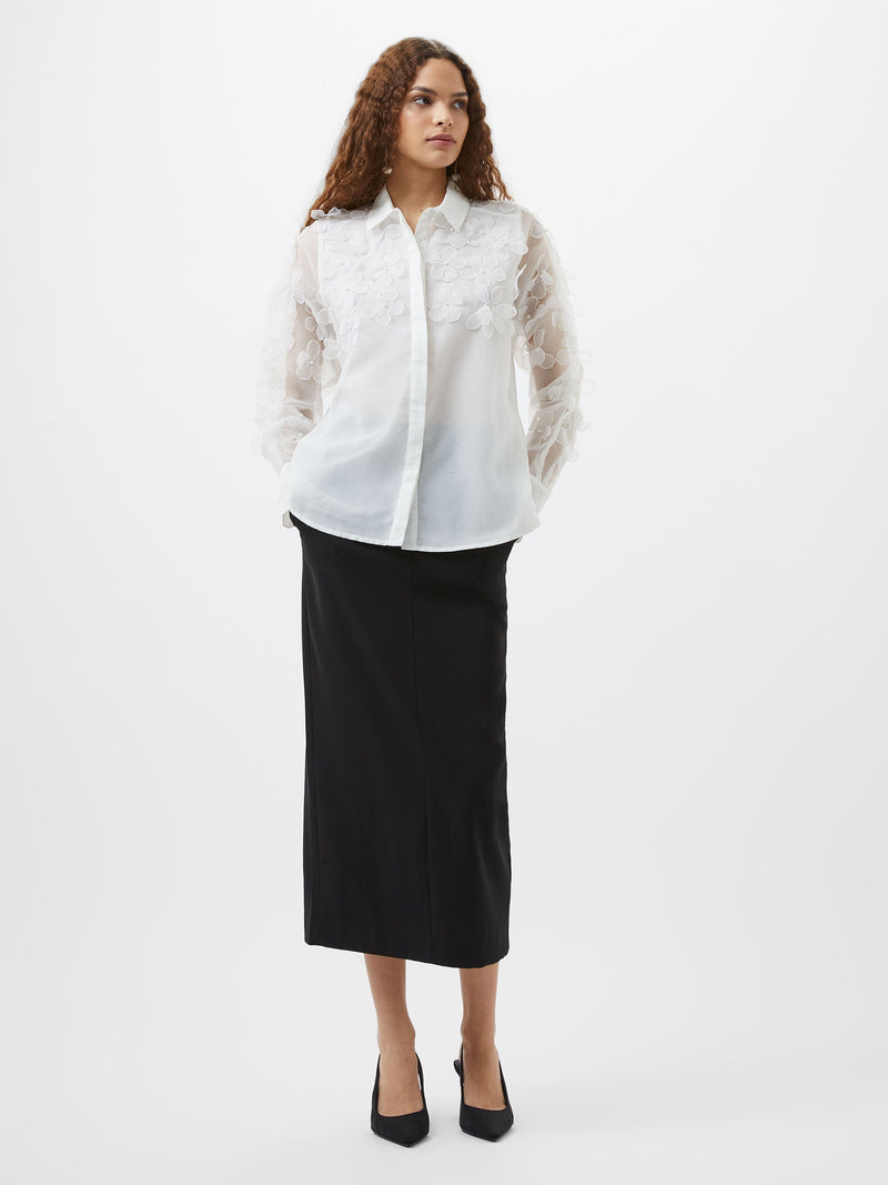 French Connection Camden 3D Floral Embellished Shirt Summer White