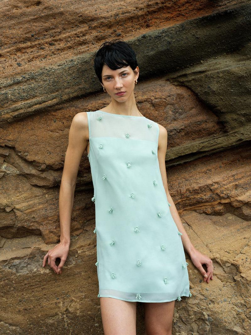 french connection Cameron Embellished Shift Dress Sea Mist Green