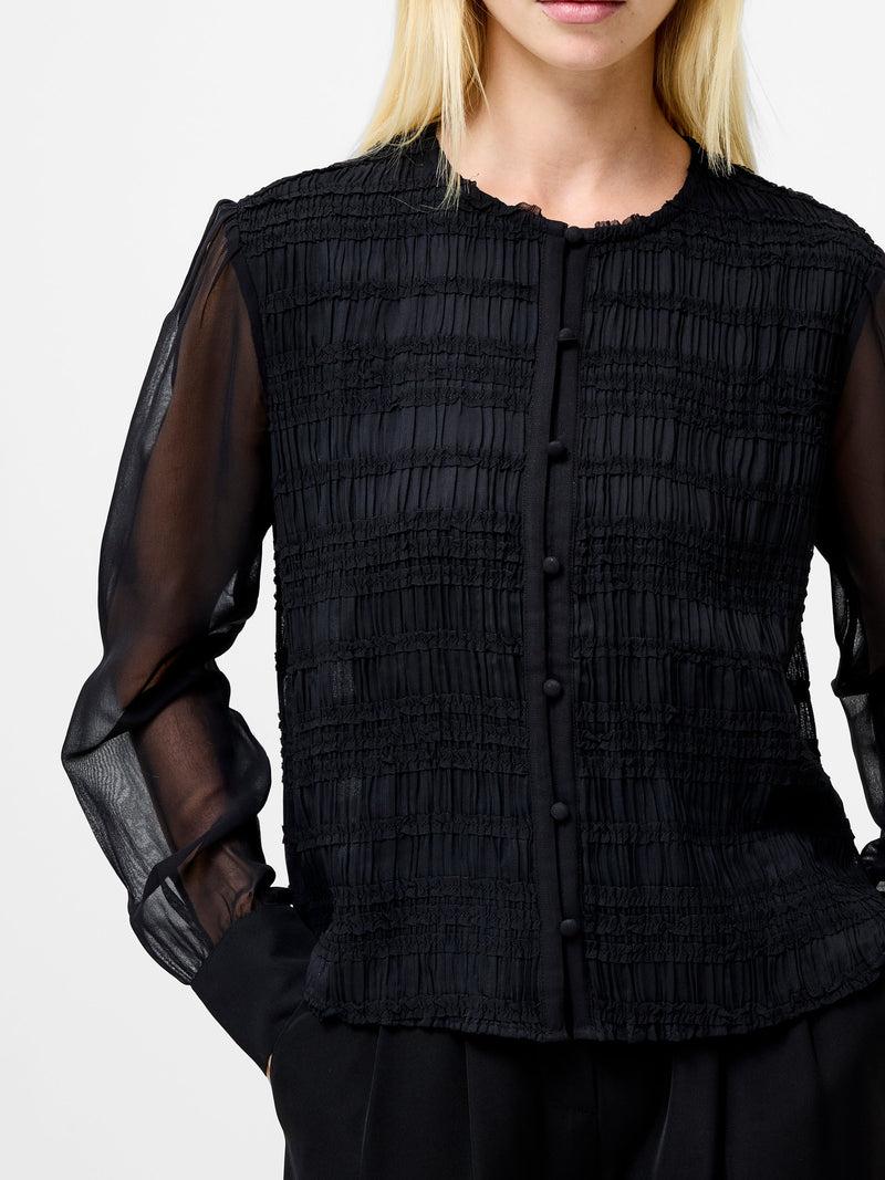 French Connection Canary Pleated Long Sleeve Shirt Black