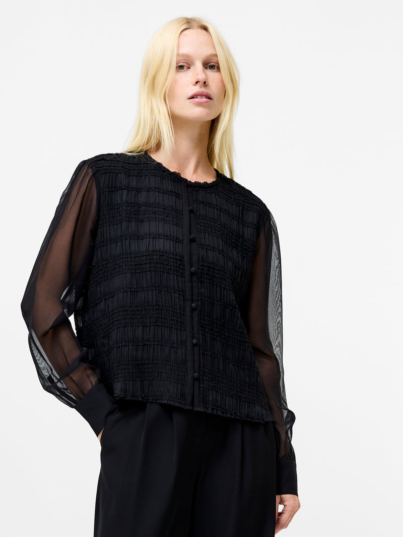 french connection Canary Pleated Long Sleeve Shirt Black