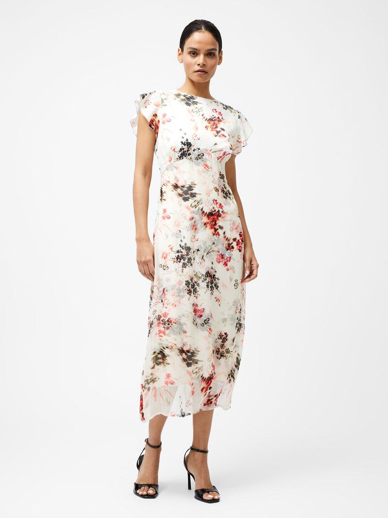 French Connection Candice Satin Georgette Overlay Dress Cream/Scarlet Red Multi