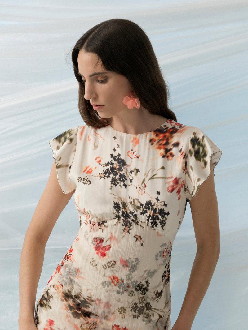 french connection Candice Satin Georgette Overlay Dress Cream/Scarlet Red Multi