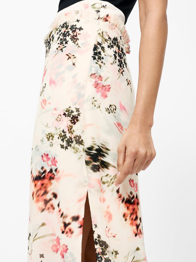 French Connection Candice Satin Georgette Overlay Midi Skirt Cream/Scarlet Red Multi