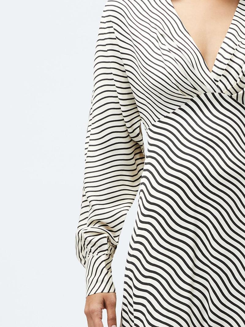 French Connection Candice Satin Stripe Midi Dress Black/Cream