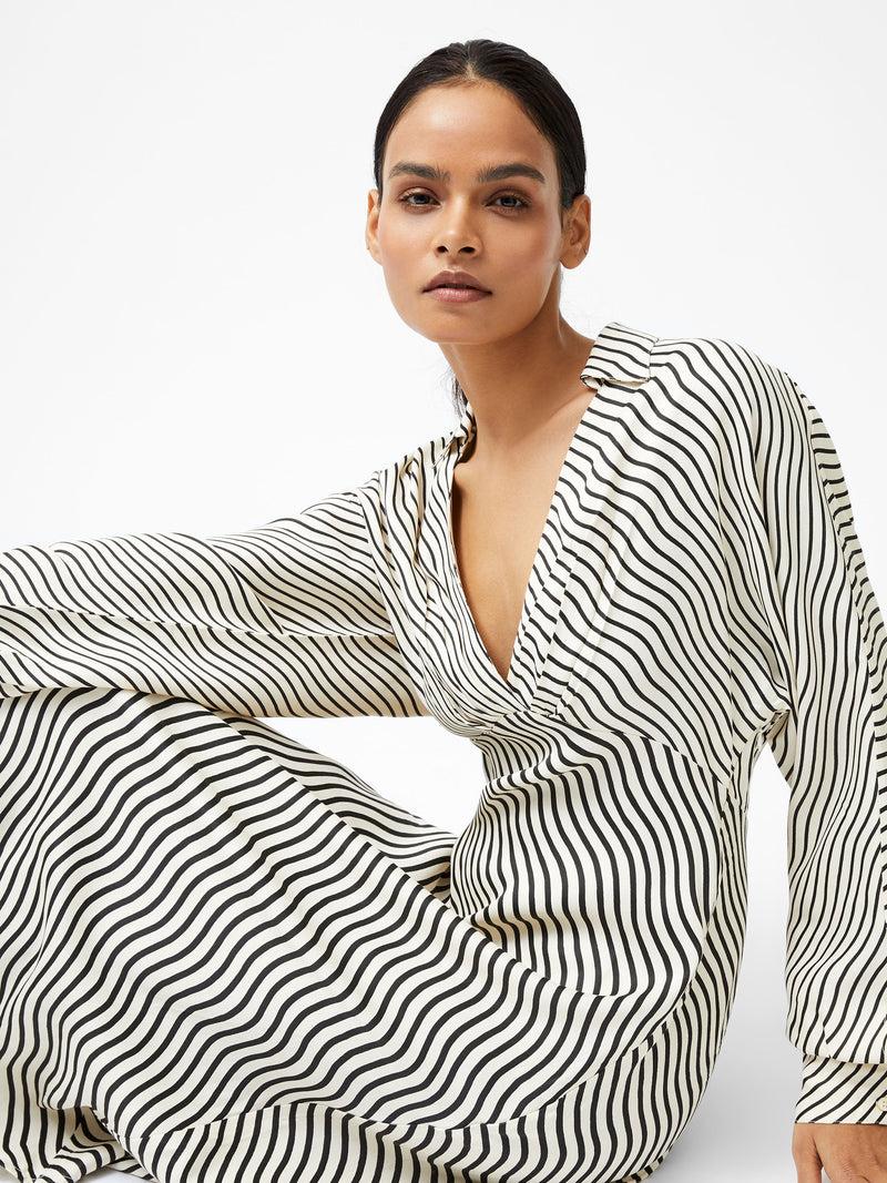 french connection Candice Satin Stripe Midi Dress Black/Cream