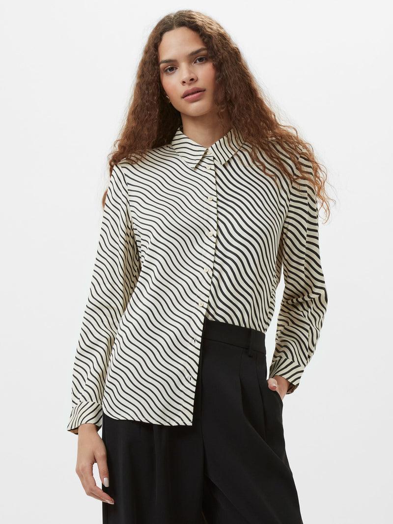 French Connection Candice Satin Stripe Shirt Black/Cream