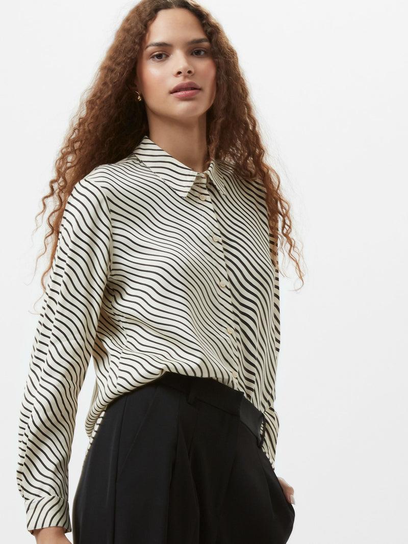 french connection Candice Satin Stripe Shirt Black/Cream