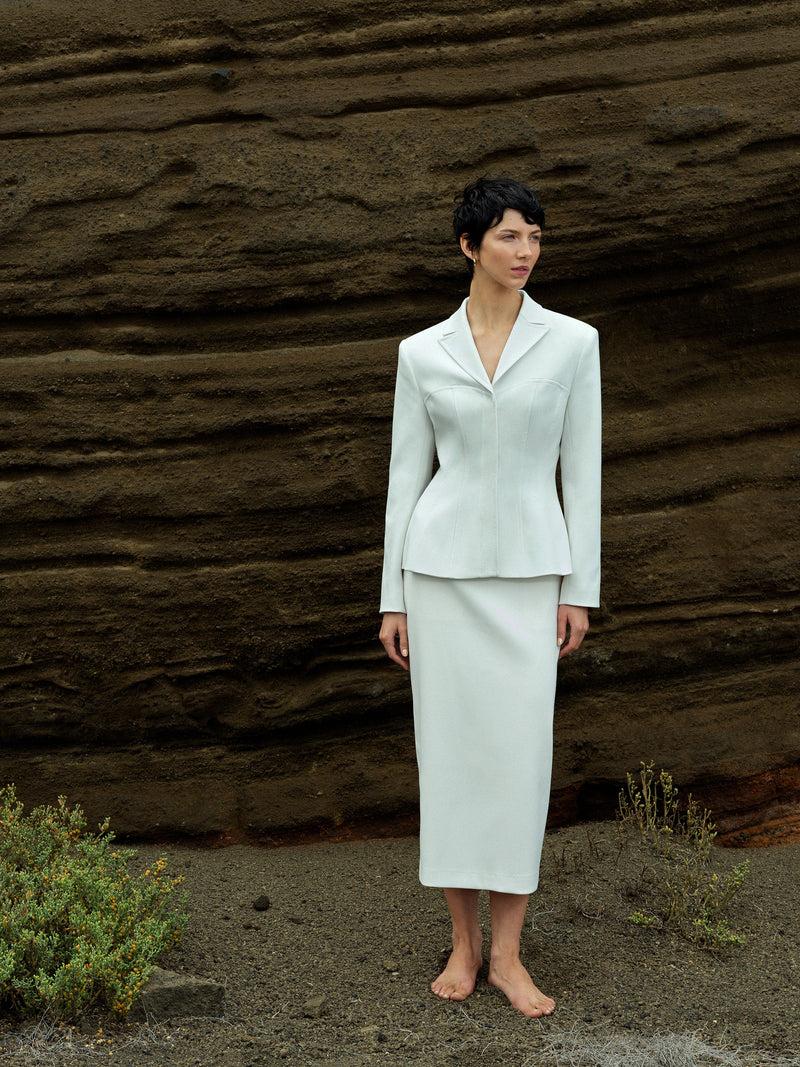 French Connection Cannes Twill Fitted Blazer Summer White