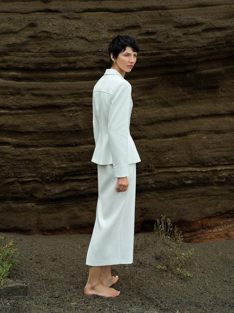 French Connection Cannes Twill Split Midi Skirt Summer White