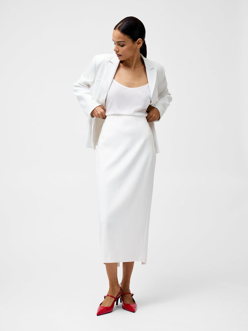 French Connection Cannes Twill Split Midi Skirt Summer White