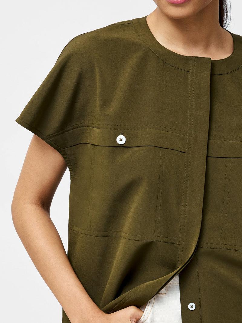 French Connection Capriana Crepe Cap Sleeve Yoke Top Khaki