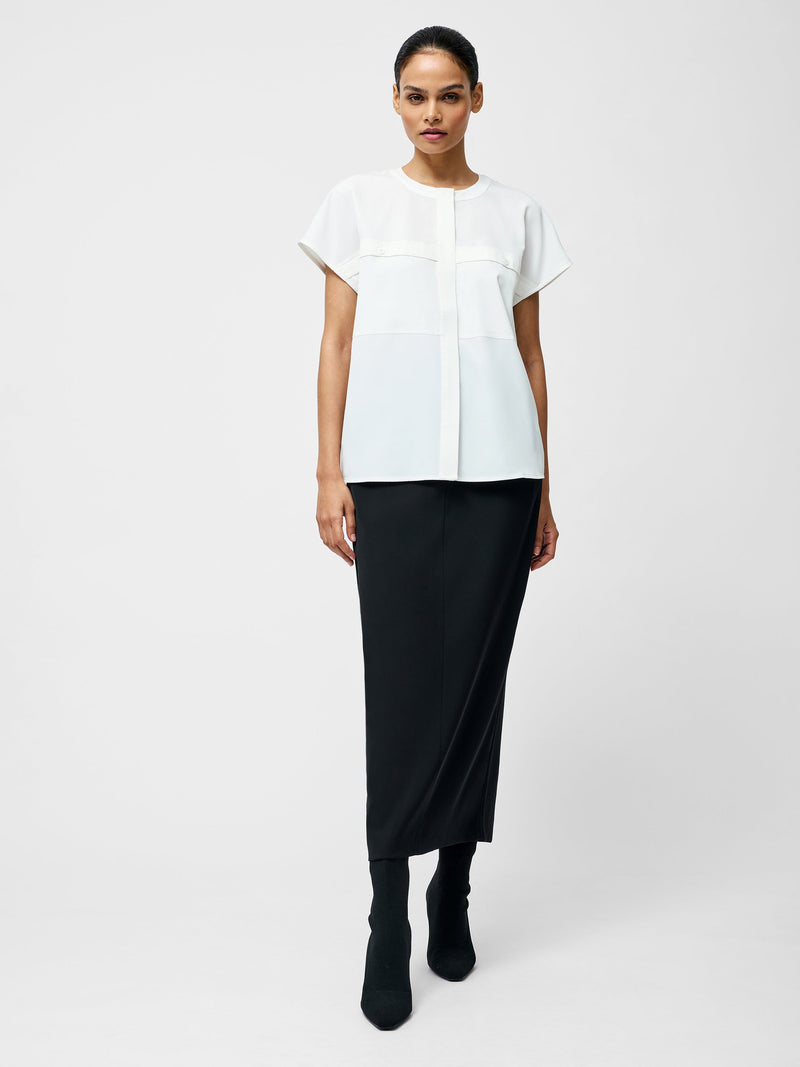 French Connection Capriana Crepe Cap Sleeve Yoke Top Summer White