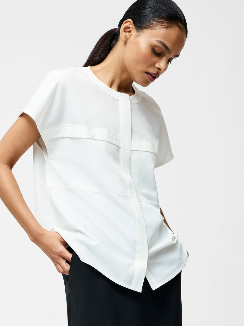 French Connection Capriana Crepe Cap Sleeve Yoke Top Summer White