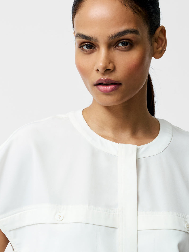 French Connection Capriana Crepe Cap Sleeve Yoke Top Summer White