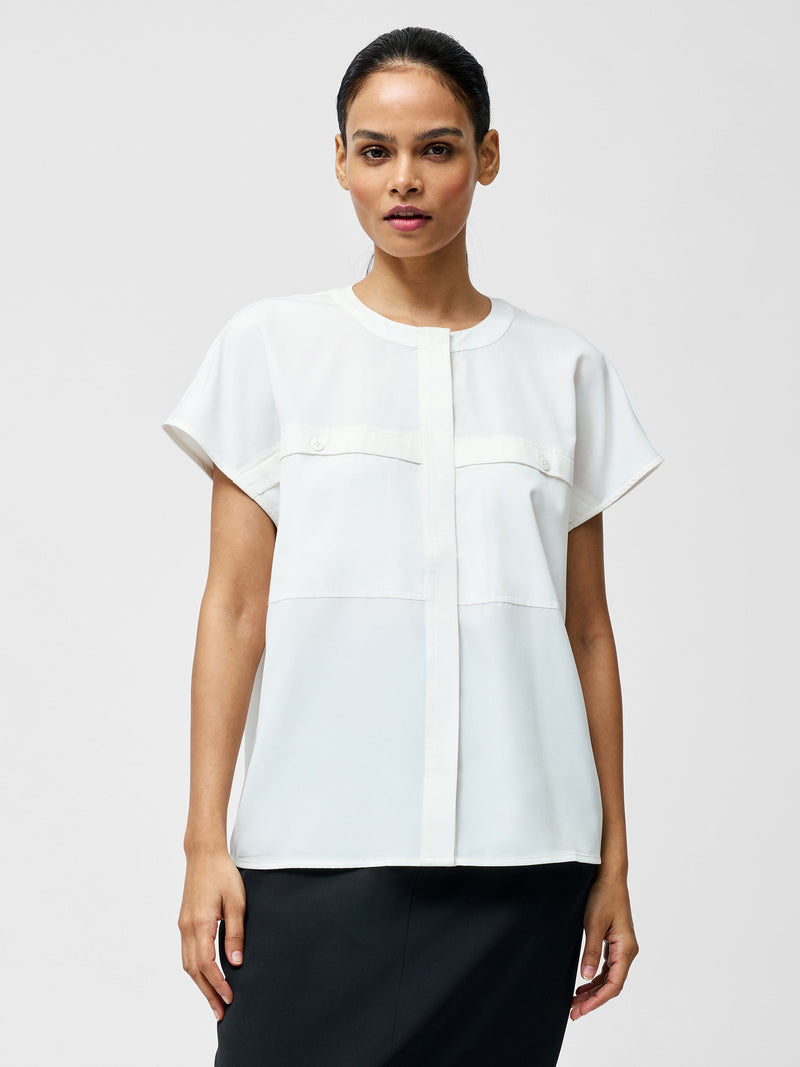 french connection Capriana Crepe Cap Sleeve Yoke Top Summer White