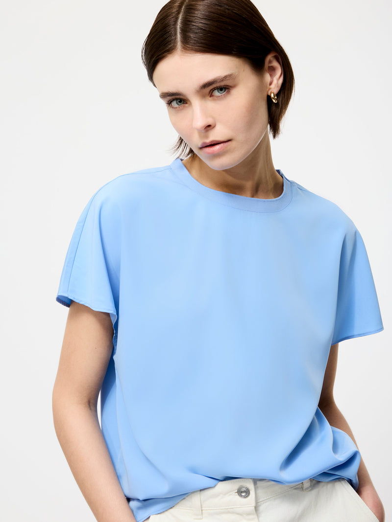 french connection Capriana Crepe Crew Neck Top Cornflower Blue