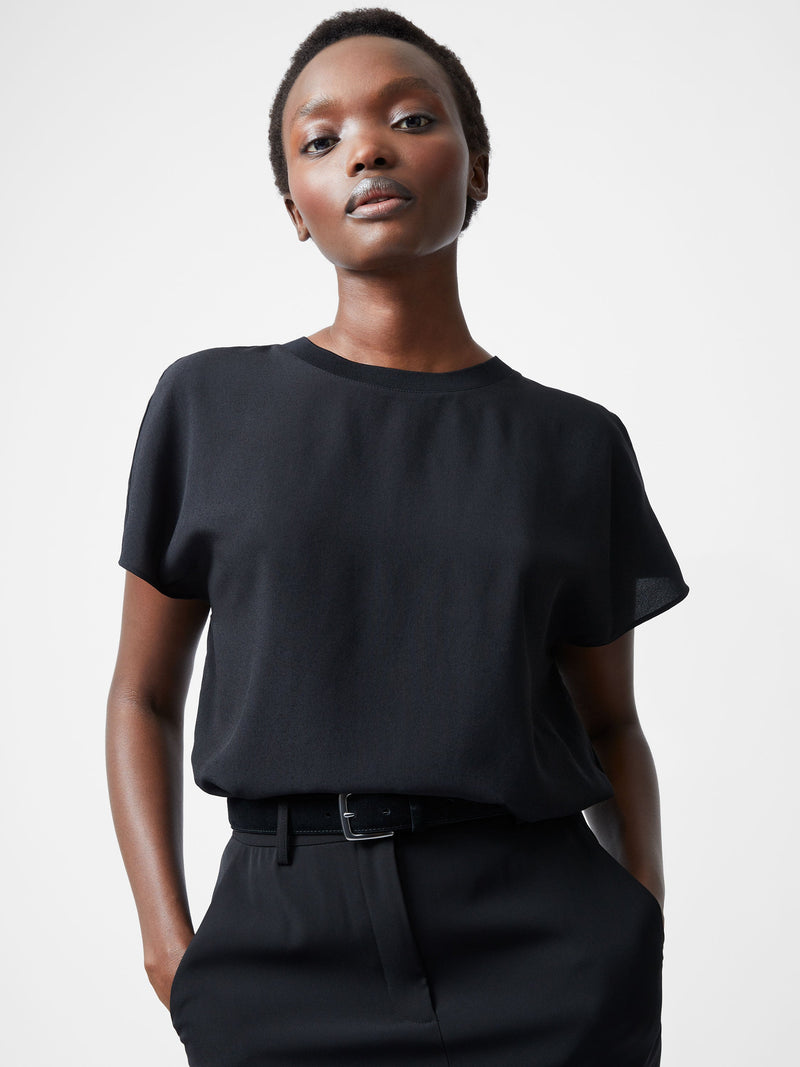 french connection Caprina Recycled Crepe Crew Neck Top Black