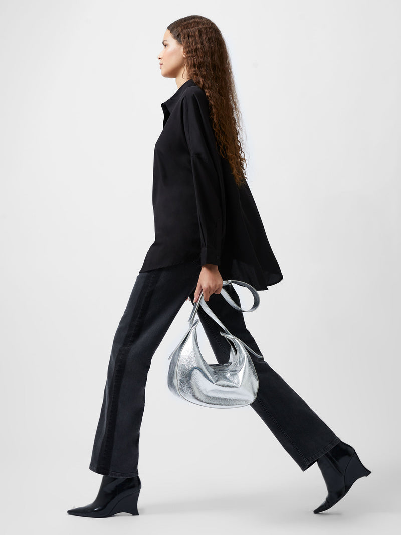 French Connection Caprina Recycled Crepe Long Sleeve Button Shirt Black