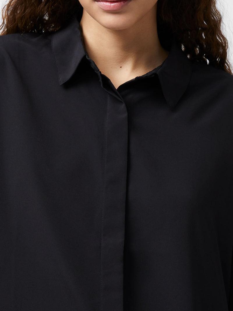 French Connection Caprina Recycled Crepe Long Sleeve Button Shirt Black