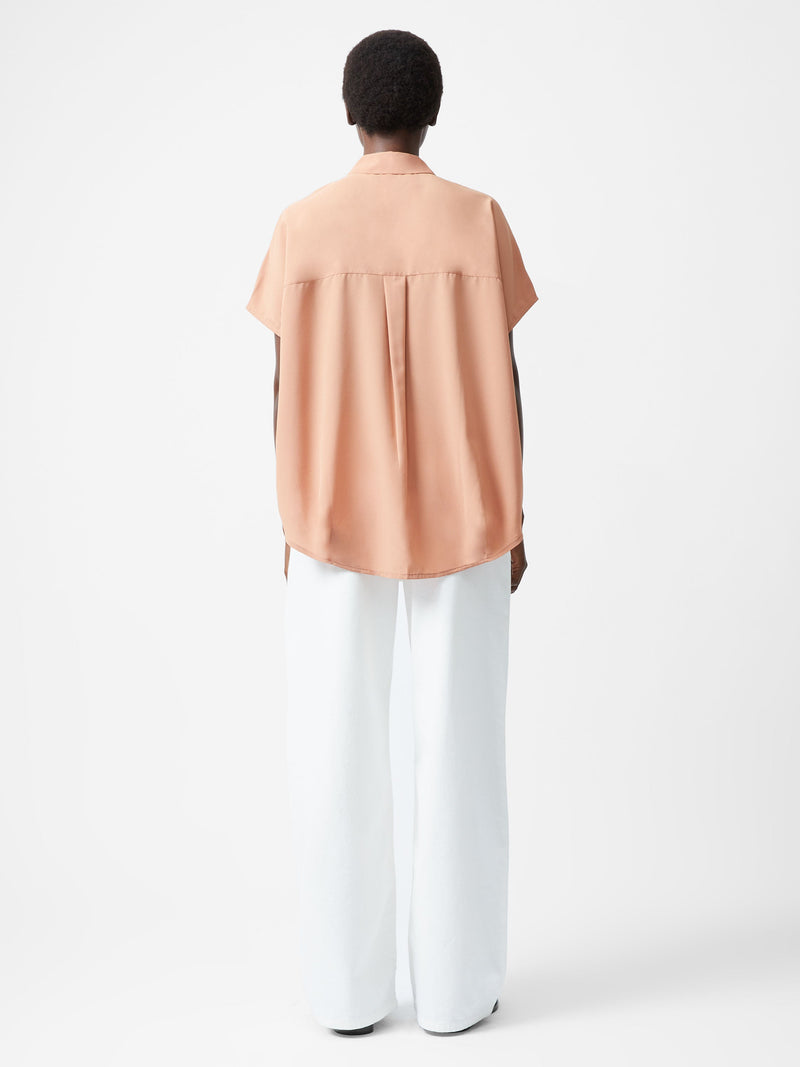 French Connection Caprina Recycled Crepe Short Sleeve Button Shirt Mocha Mousse