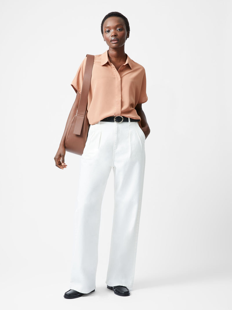 french connection Caprina Recycled Crepe Short Sleeve Button Shirt Mocha Mousse