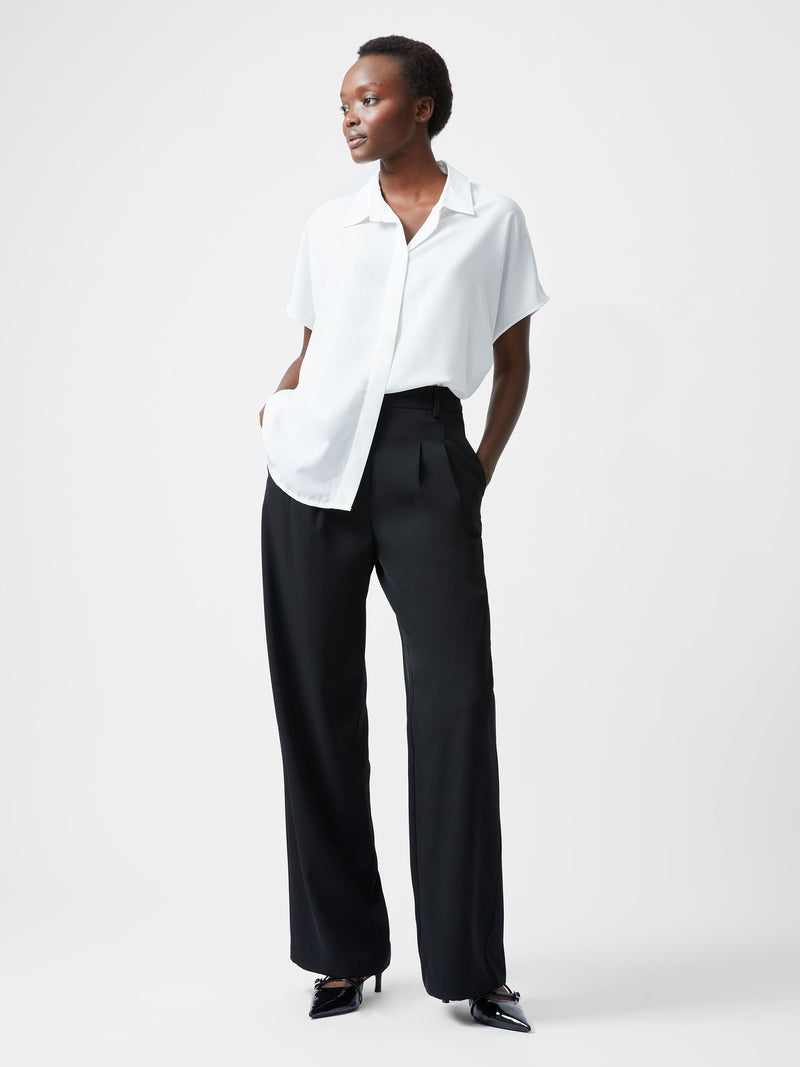 French Connection Caprina Recycled Crepe Short Sleeve Button Shirt Winter White