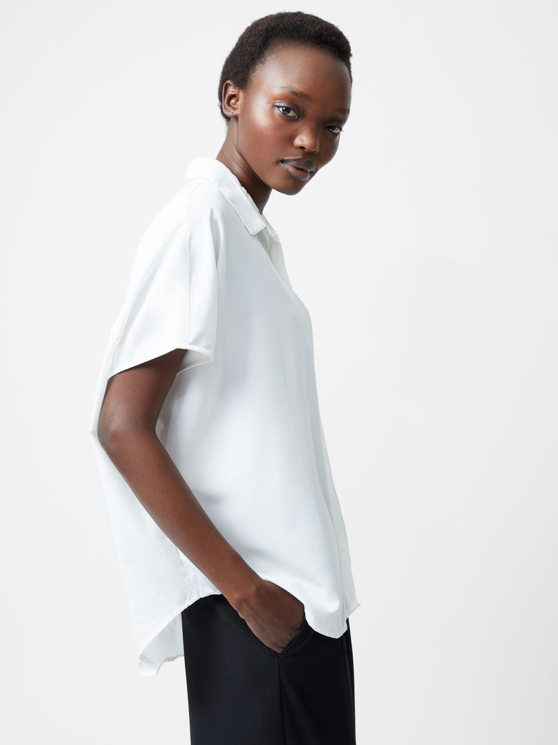 French Connection Caprina Recycled Crepe Short Sleeve Button Shirt Winter White