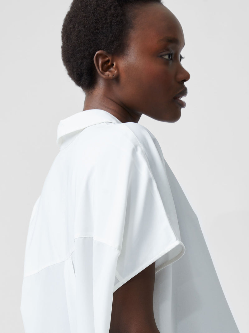 French Connection Caprina Recycled Crepe Short Sleeve Button Shirt Winter White
