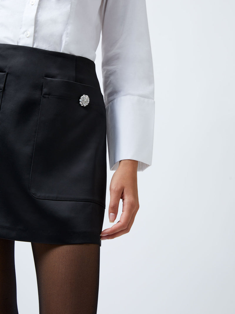 French Connection Carey Satin Embellished Pocket Mini Skirt Black