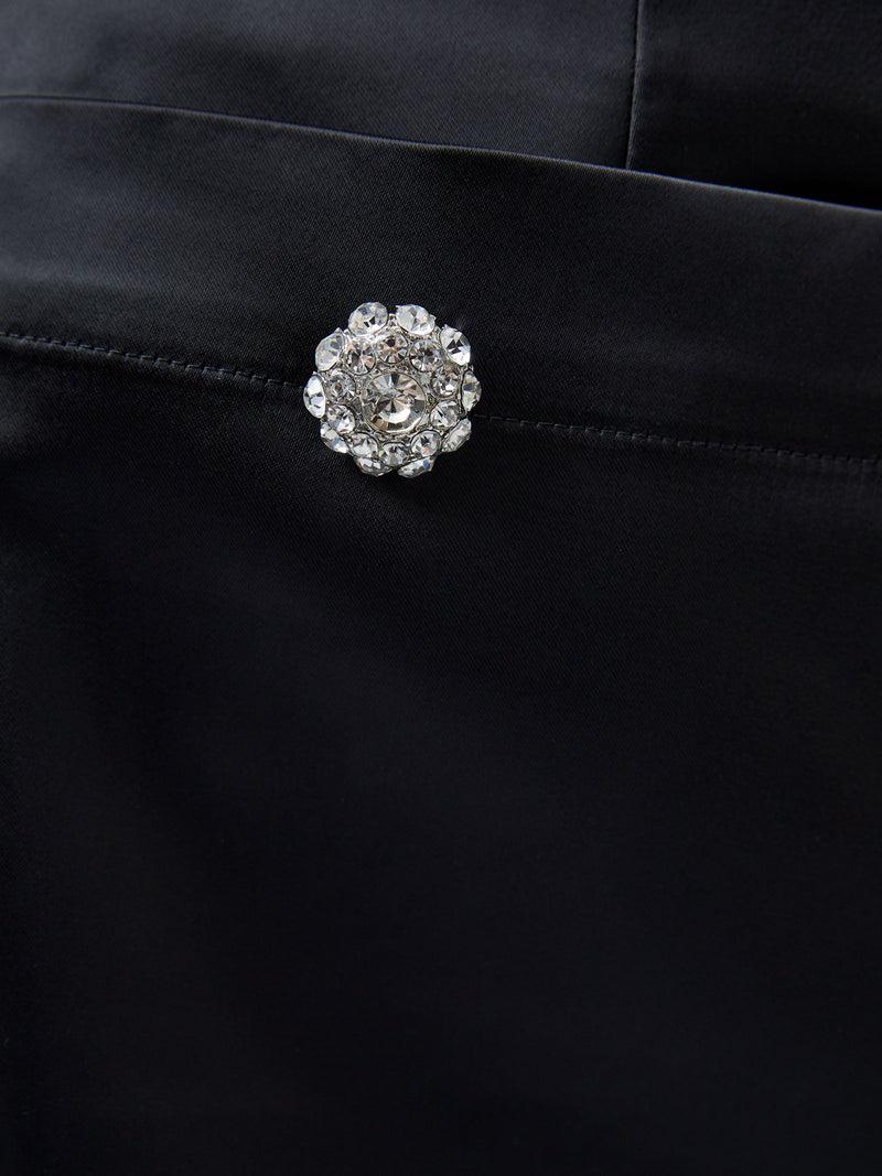 French Connection Carey Satin Embellished Pocket Mini Skirt Black