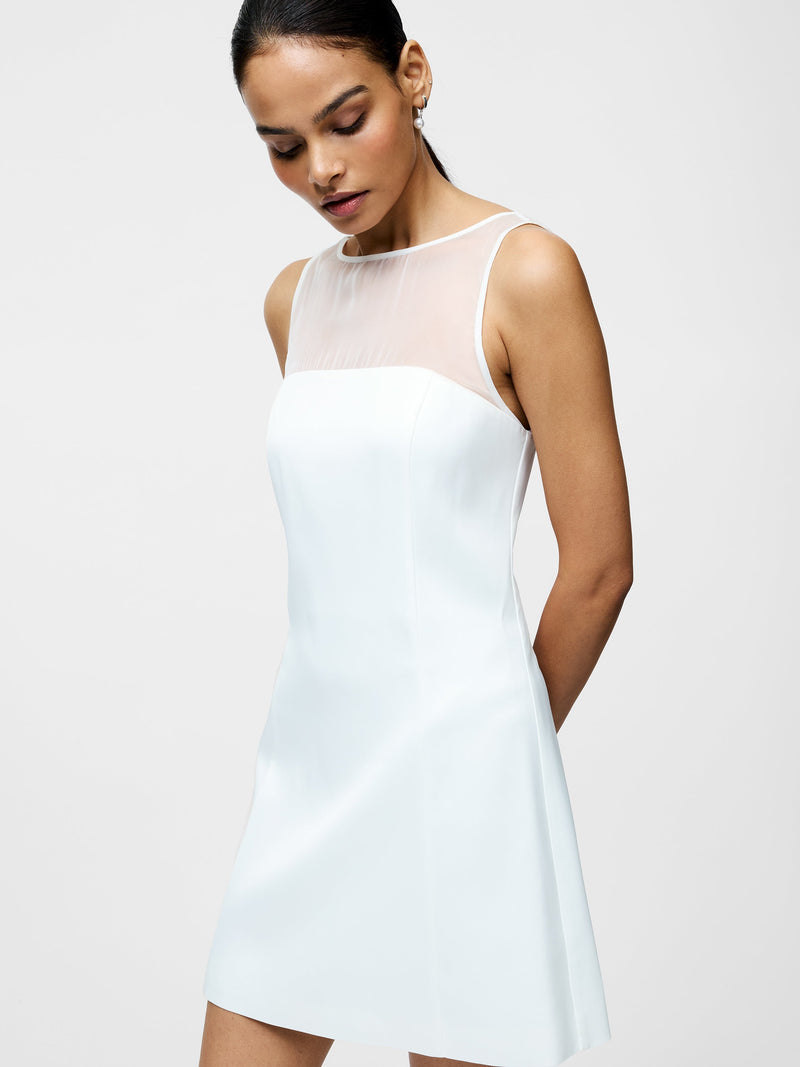 french connection Carey Satin Slash Neck Chiffon Mini Dress Summer White