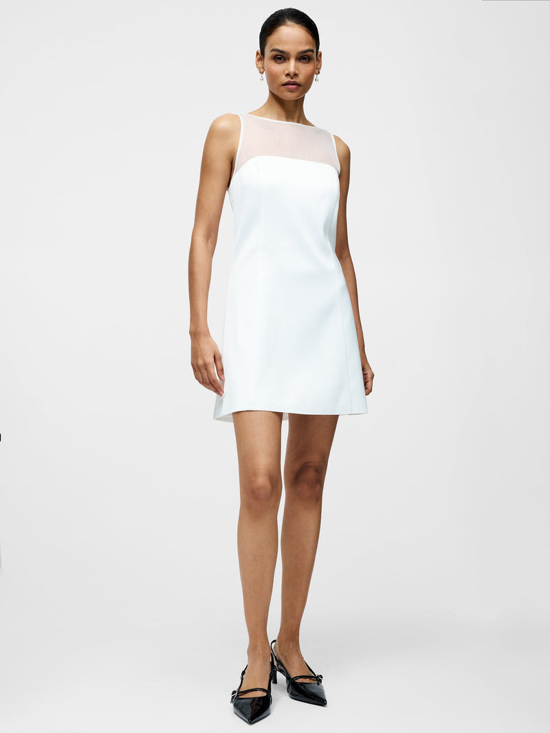French Connection Carey Satin Slash Neck Chiffon Mini Dress Summer White