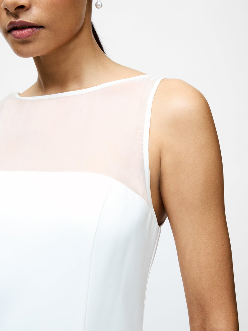 French Connection Carey Satin Slash Neck Chiffon Mini Dress Summer White