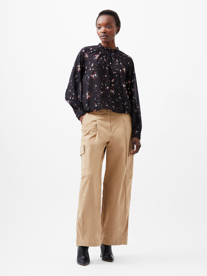French Connection Carina Georgette Frill High Neck Top Blackout Multi