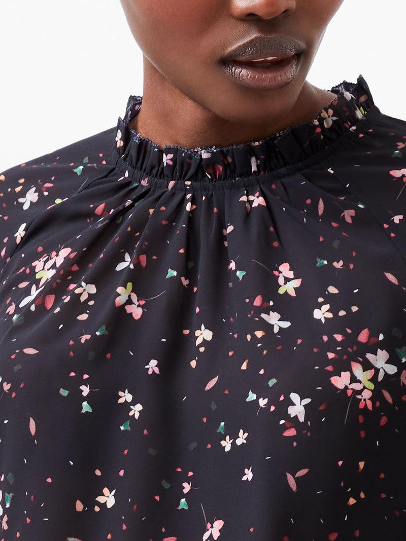 French Connection Carina Georgette Frill High Neck Top Blackout Multi