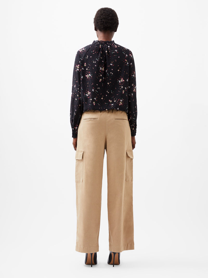 French Connection Carina Georgette Frill High Neck Top Blackout Multi
