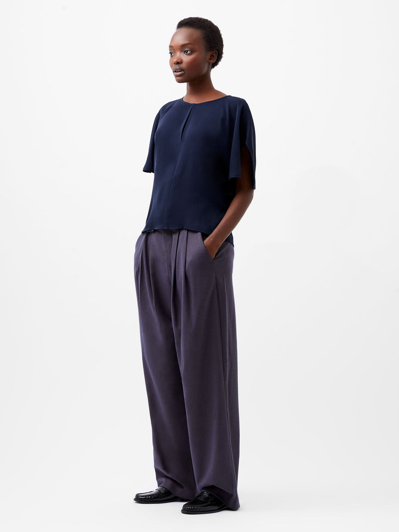 French Connection Carmen Recycled Crepe Flare Sleeve Top Marine