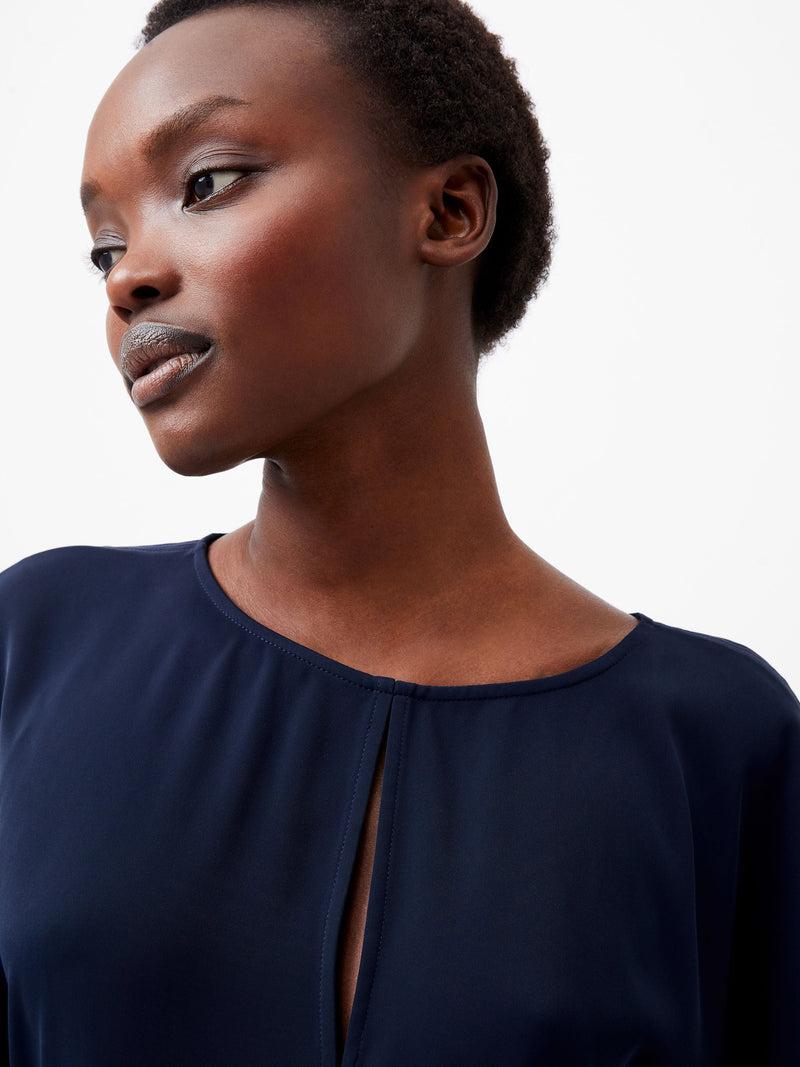 french connection Carmen Recycled Crepe Flare Sleeve Top Marine