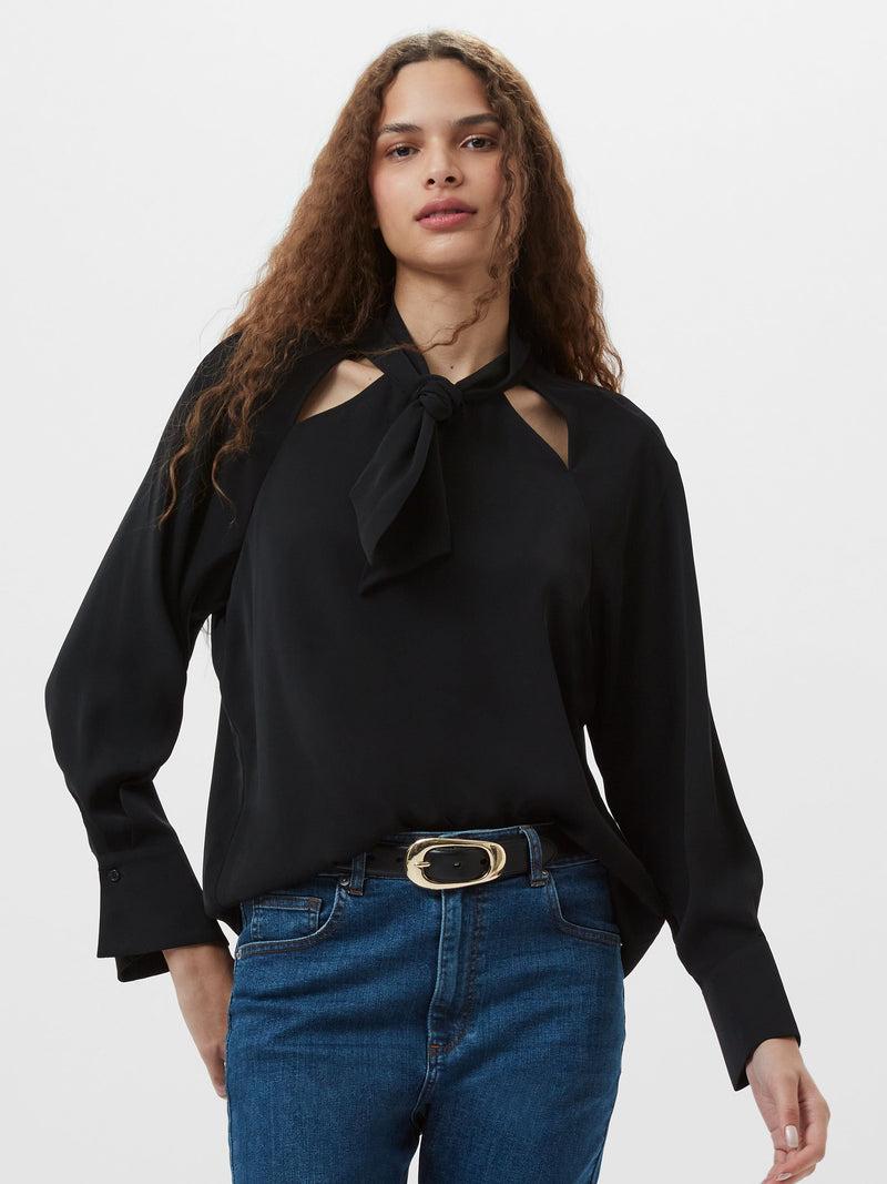 French Connection Carmen Recycled Crepe Tie Blouse Blackout