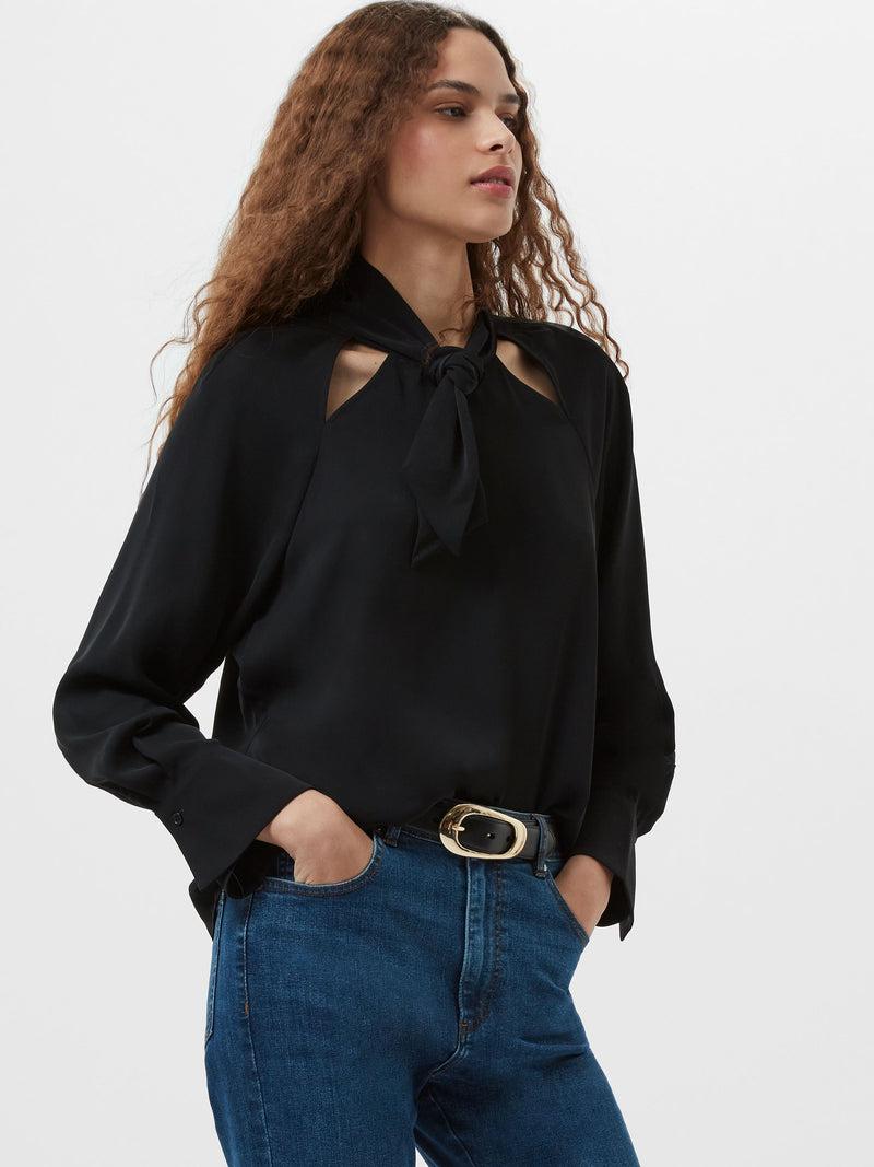 french connection Carmen Recycled Crepe Tie Blouse Blackout