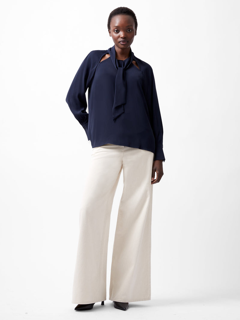 French Connection Carmen Recycled Crepe Tie Blouse Marine