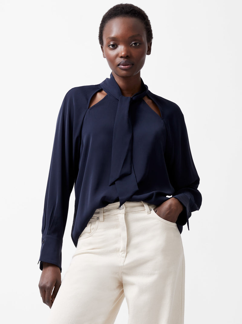 french connection Carmen Recycled Crepe Tie Blouse Marine