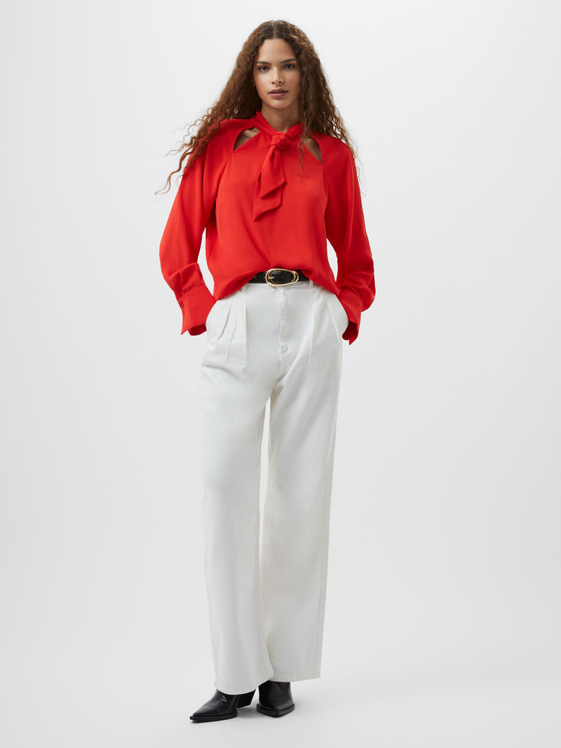 French Connection Carmen Recycled Crepe Tie Neck Blouse Scarlet Red