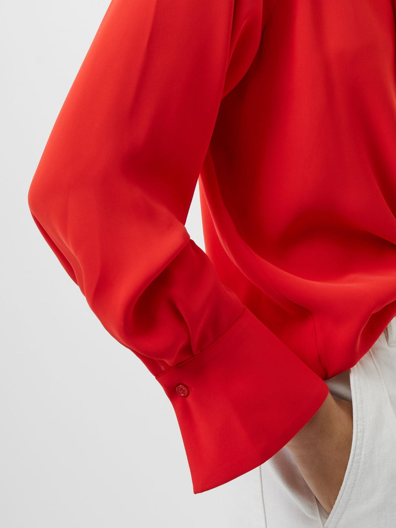 French Connection Carmen Recycled Crepe Tie Neck Blouse Scarlet Red